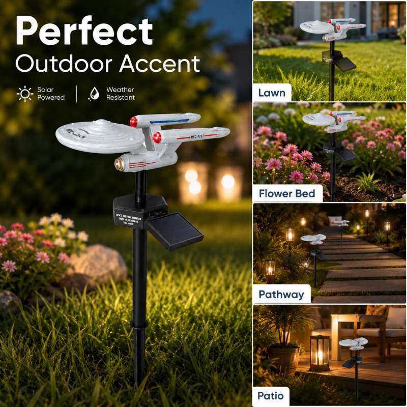 Photocell Outdoor Lighting - Star Trek USS Enterprise Solar Garden