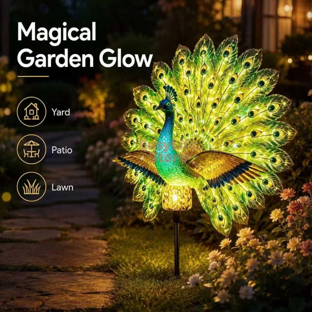 Outdoor Lighting Construction - Solar Peacock Garden Sculpture, Outdoor Decor