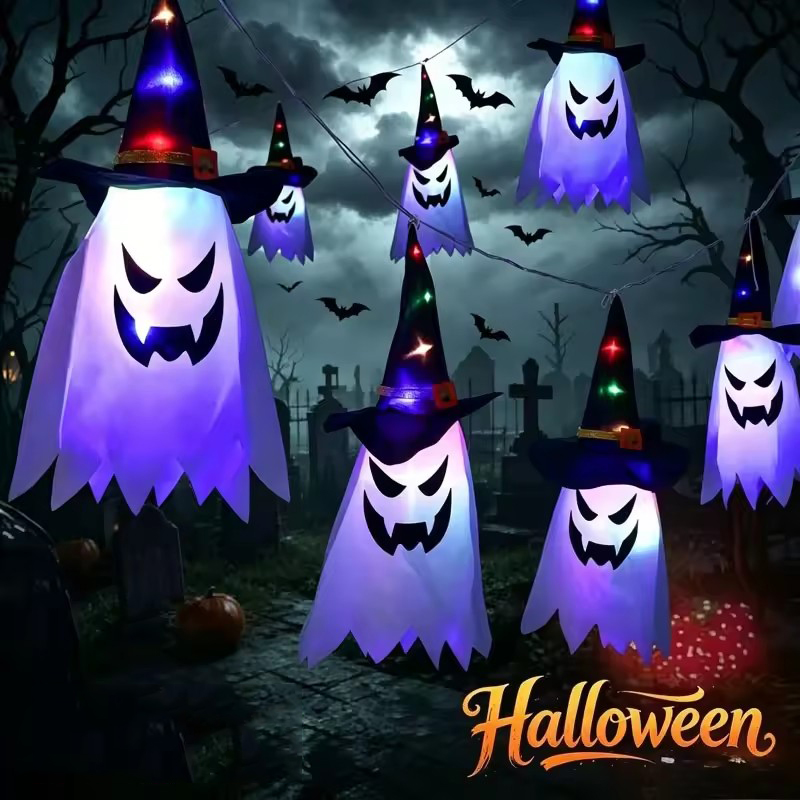 Outdoor Lighting Ideas For Party - Halloween Glowing Witch Hat Lanterns Hanging
